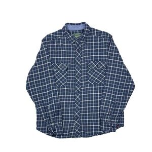 Woolrich navy blue plaid flannel button up shirt men large